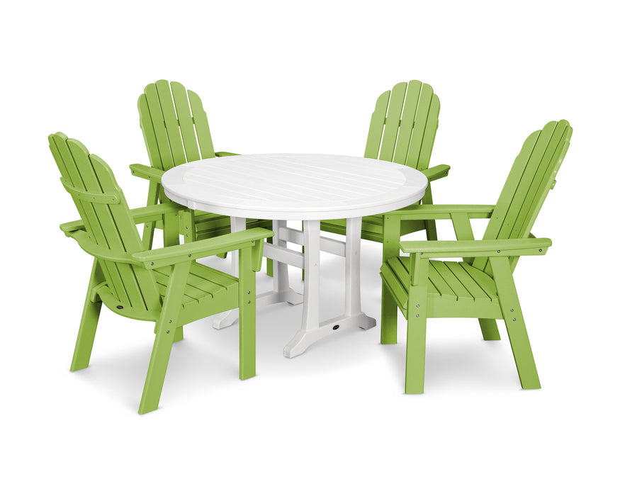 POLYWOOD Vineyard Curveback Adirondack 5-Piece Nautical Trestle Dining Set in Lime / White