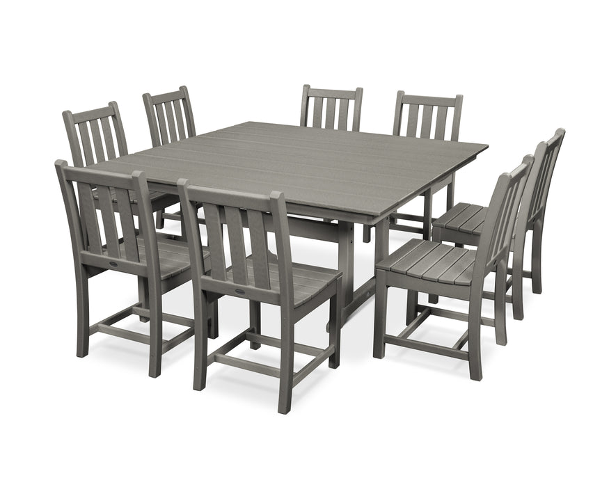 POLYWOOD Traditional Garden 9-Piece Farmhouse Trestle Dining Set in Slate Grey image