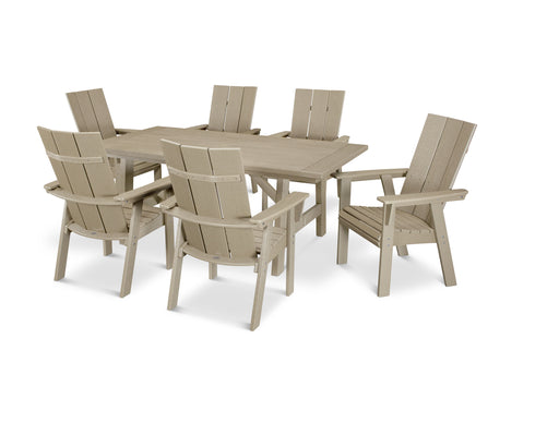 POLYWOOD Modern Curveback Adirondack 7-Piece Rustic Farmhouse Dining Set in Vintage Sahara image