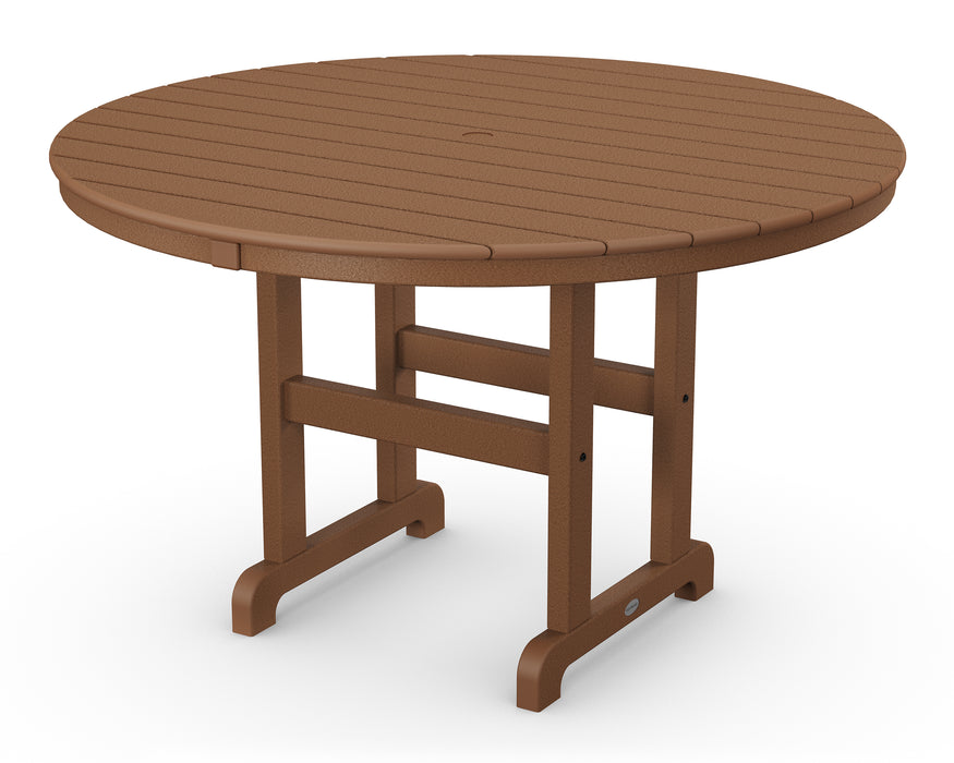 POLYWOOD 48" Round Farmhouse Dining Table in Teak