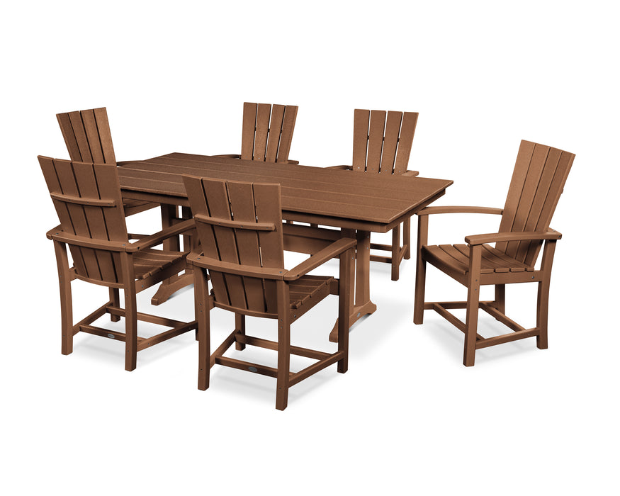 POLYWOOD Quattro 7-Piece Farmhouse Dining Set with Trestle Legs in Teak