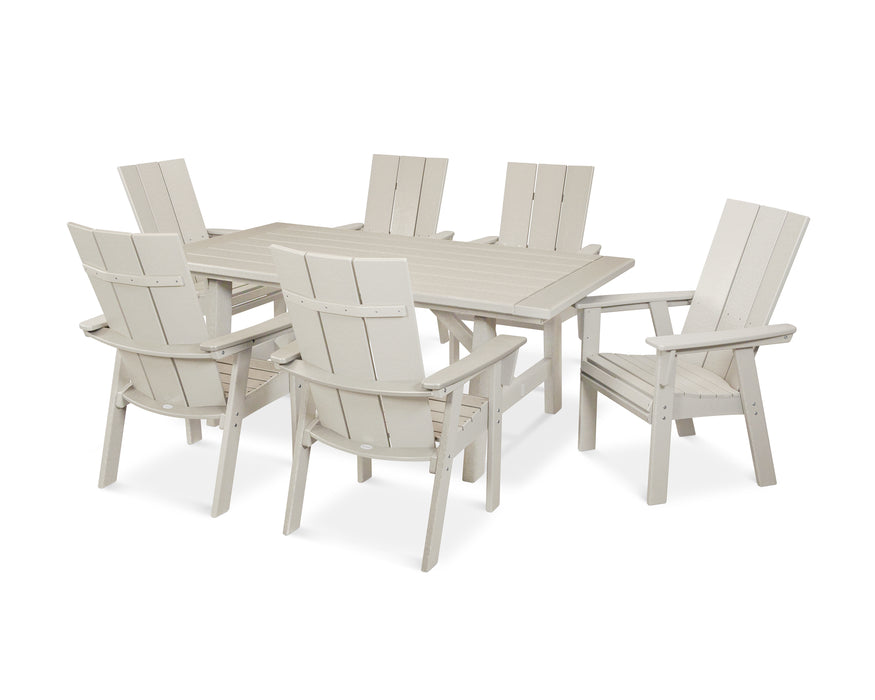 POLYWOOD Modern Curveback Adirondack 7-Piece Rustic Farmhouse Dining Set in Sand