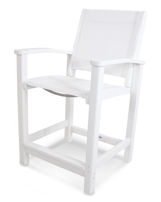 POLYWOOD Coastal Counter Chair in White / White Sling image