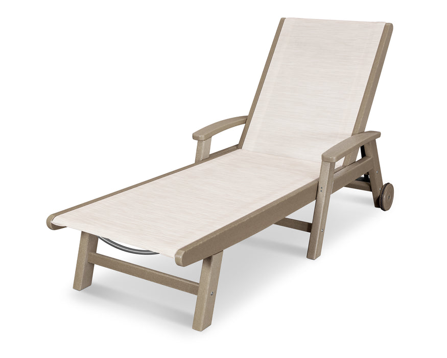 POLYWOOD Coastal Chaise with Wheels in Vintage Sahara Parchment Sling