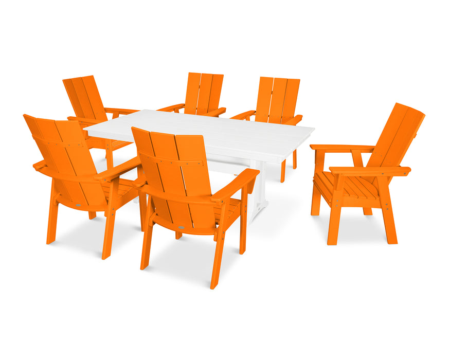 POLYWOOD Modern Curveback Adirondack 7-Piece Farmhouse Dining Set with Trestle Legs in Tangerine / White image