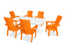 POLYWOOD Modern Curveback Adirondack 7-Piece Farmhouse Dining Set with Trestle Legs in Tangerine / White image
