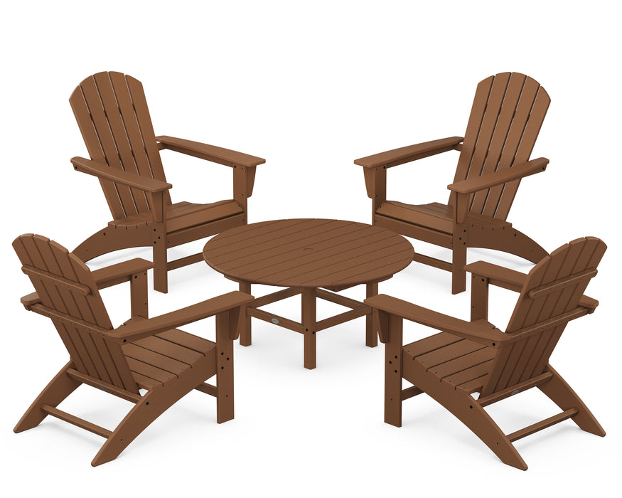 POLYWOOD Nautical 5-Piece Adirondack Chair Conversation Set in Teak image