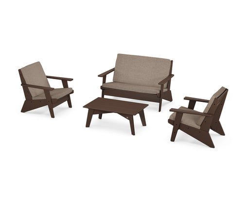 POLYWOOD Riviera Modern Lounge 4-Piece Set in Mahogany / Spiced Burlap image