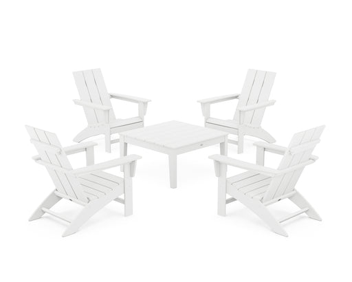 POLYWOOD 5-Piece Modern Adirondack Chair Conversation Set with 36" Conversation Table in White image