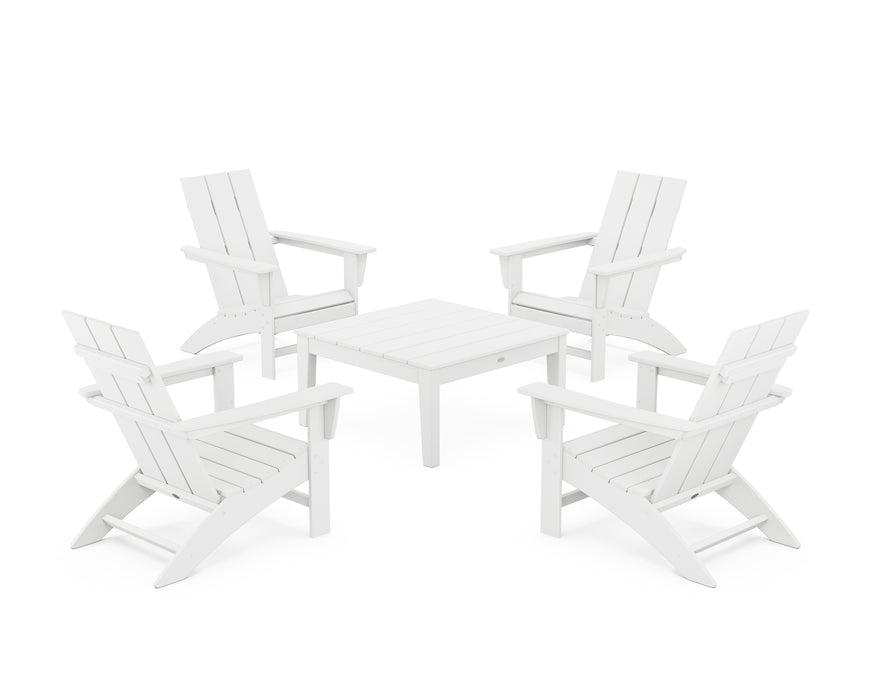 POLYWOOD 5-Piece Modern Adirondack Chair Conversation Set with 36" Conversation Table in White image