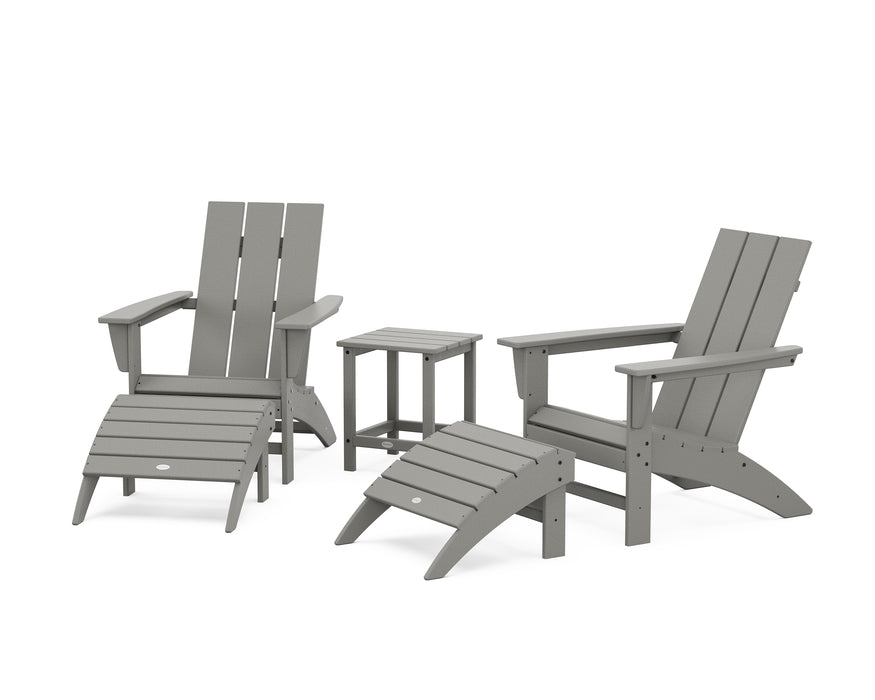 POLYWOOD Modern Adirondack Chair 5-Piece Set with Ottomans and 18" Side Table in Slate Grey image