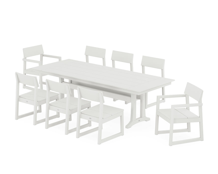 POLYWOOD EDGE 9-Piece Farmhouse Dining Set with Trestle Legs in Vintage White