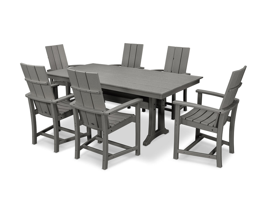 POLYWOOD Modern Adirondack 7-Piece Farmhouse Dining Set with Trestle Legs in Slate Grey image