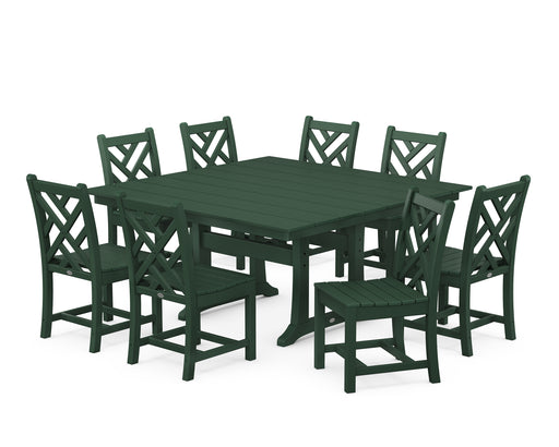 POLYWOOD Chippendale 9-Piece Farmhouse Trestle Dining Set in Green image