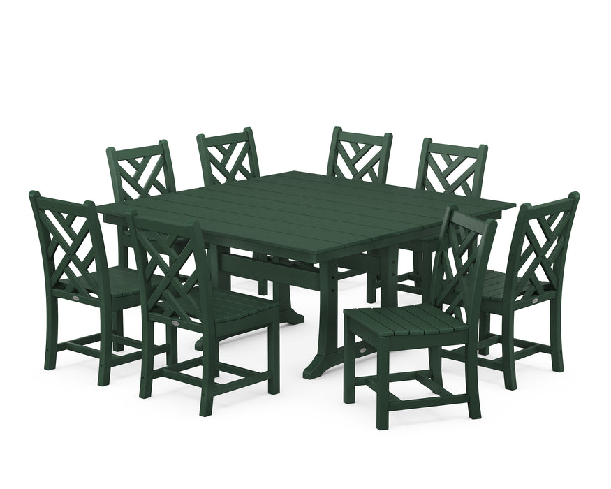 POLYWOOD Chippendale 9-Piece Farmhouse Trestle Dining Set in Green