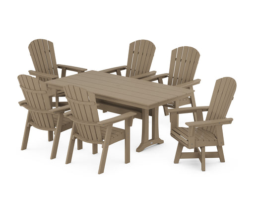 POLYWOOD Nautical Curveback Adirondack Swivel Chair 7-Piece Farmhouse Dining Set With Trestle Legs in Vintage Sahara image