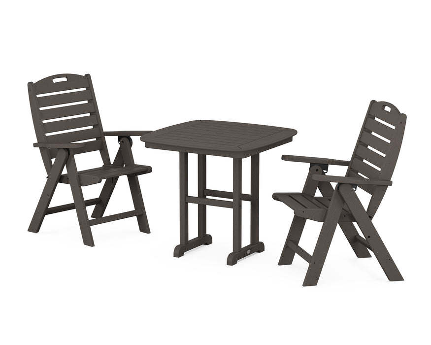 POLYWOOD Nautical Highback Chair 3-Piece Dining Set in Vintage Coffee