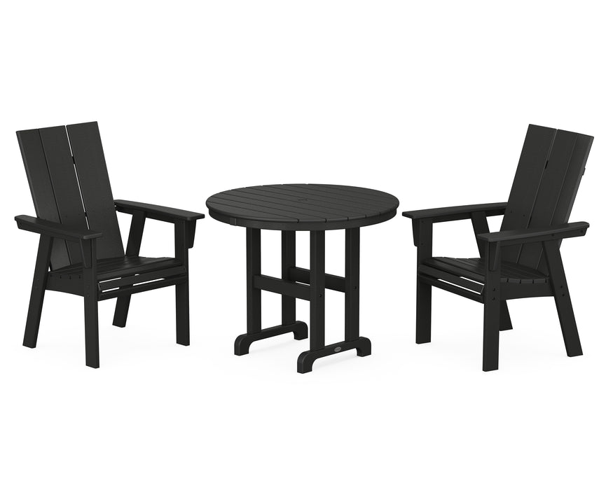 POLYWOOD Modern Adirondack 3-Piece Round Dining Set in Black