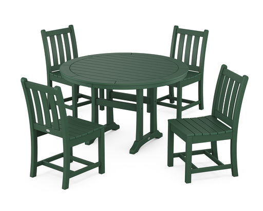 POLYWOOD Traditional Garden Side Chair 5-Piece Round Dining Set With Trestle Legs in Green image