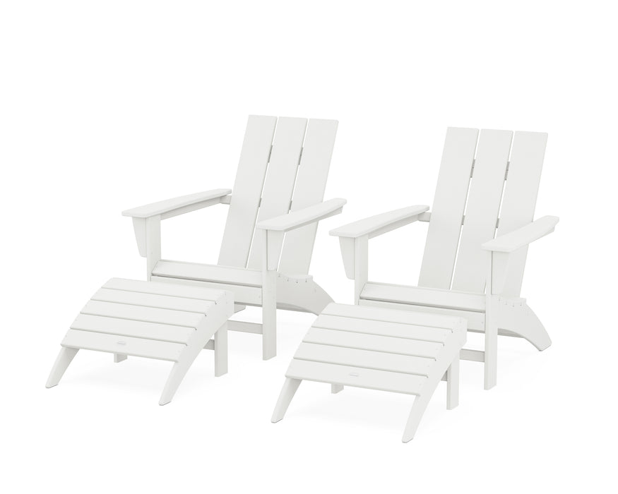 POLYWOOD Modern Adirondack Chair 4-Piece Set with Ottomans in Vintage White