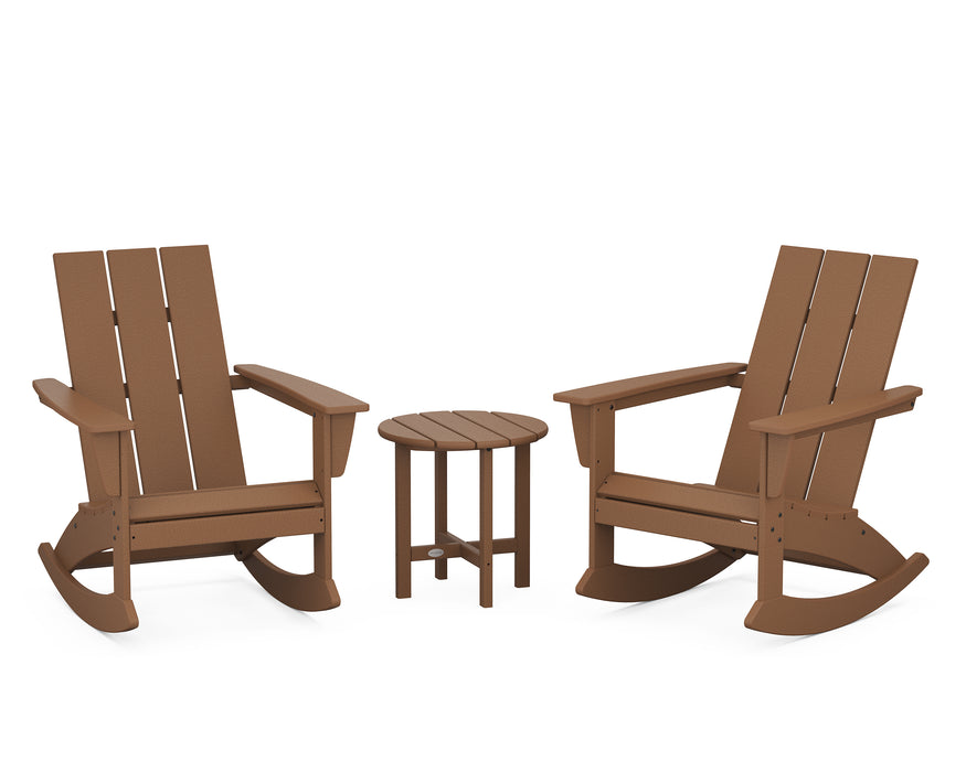 POLYWOOD Modern 3-Piece Adirondack Rocking Chair Set in Teak image