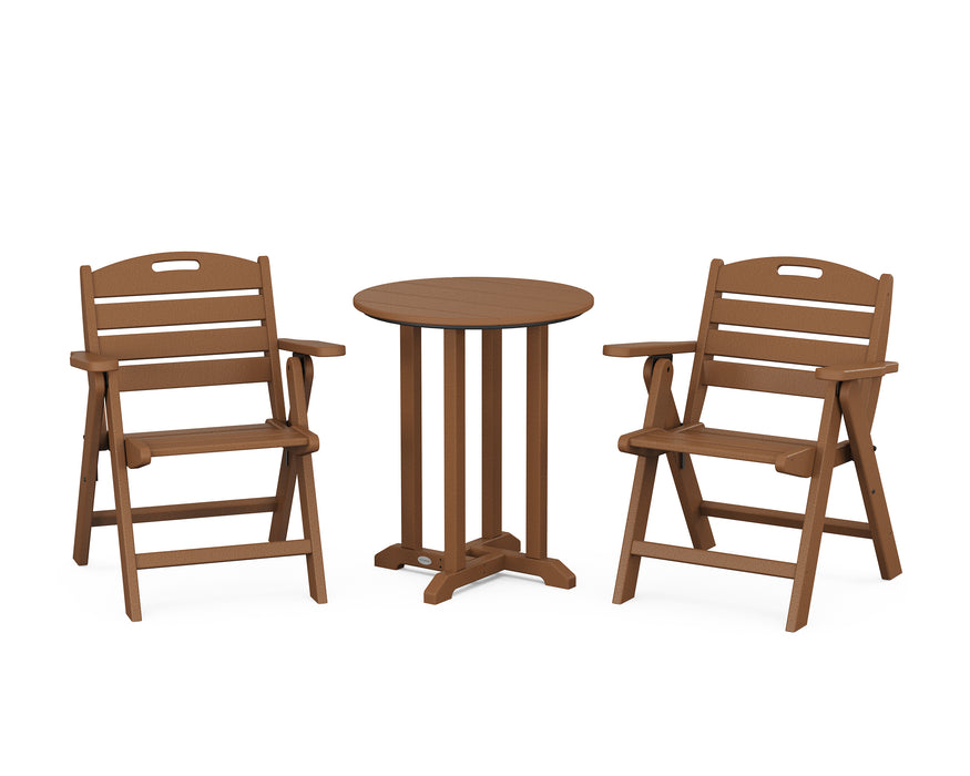 POLYWOOD Nautical Lowback Chair 3-Piece Round Dining Set in Teak