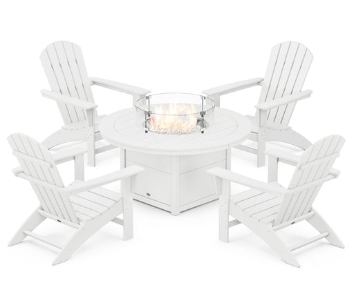 POLYWOOD Nautical 5-Piece Adirondack Chair Conversation Set with Fire Pit Table in White image