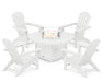 POLYWOOD Nautical 5-Piece Adirondack Chair Conversation Set with Fire Pit Table in White image