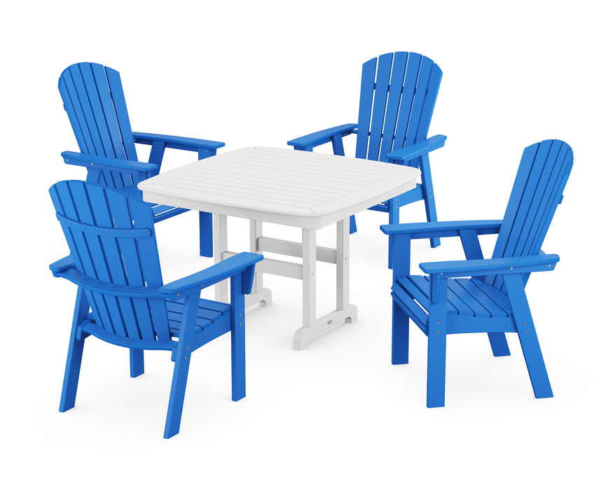 POLYWOOD Nautical Curveback Adirondack 5-Piece Dining Set in Pacific Blue / White