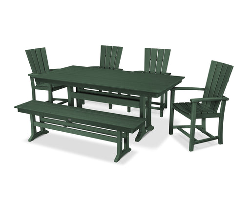 POLYWOOD Quattro 6-Piece Farmhouse Dining Set with Trestle Legs and Bench in Green image