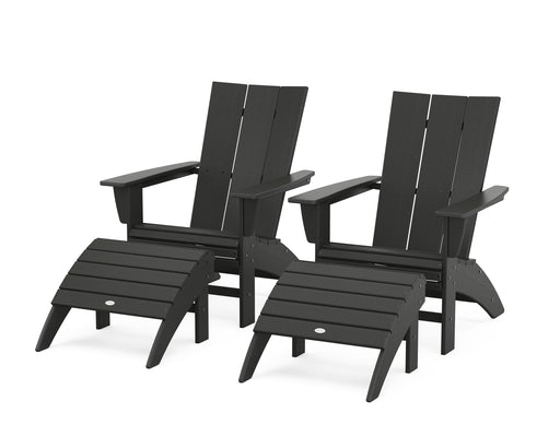 POLYWOOD Modern Curveback Adirondack Chair 4-Piece Set with Ottomans in Black image