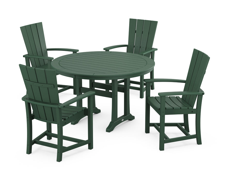 POLYWOOD Quattro 5-Piece Round Dining Set with Trestle Legs in Green image