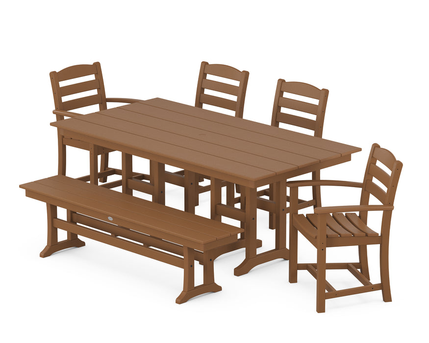 POLYWOOD La Casa Cafe 6-Piece Farmhouse Dining Set with Bench in Teak