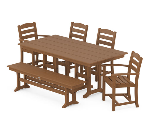 POLYWOOD La Casa Cafe 6-Piece Farmhouse Dining Set with Bench in Teak image