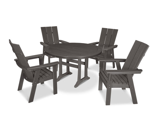 POLYWOOD Modern Curveback Adirondack 5-Piece Nautical Trestle Dining Set in Vintage Coffee image