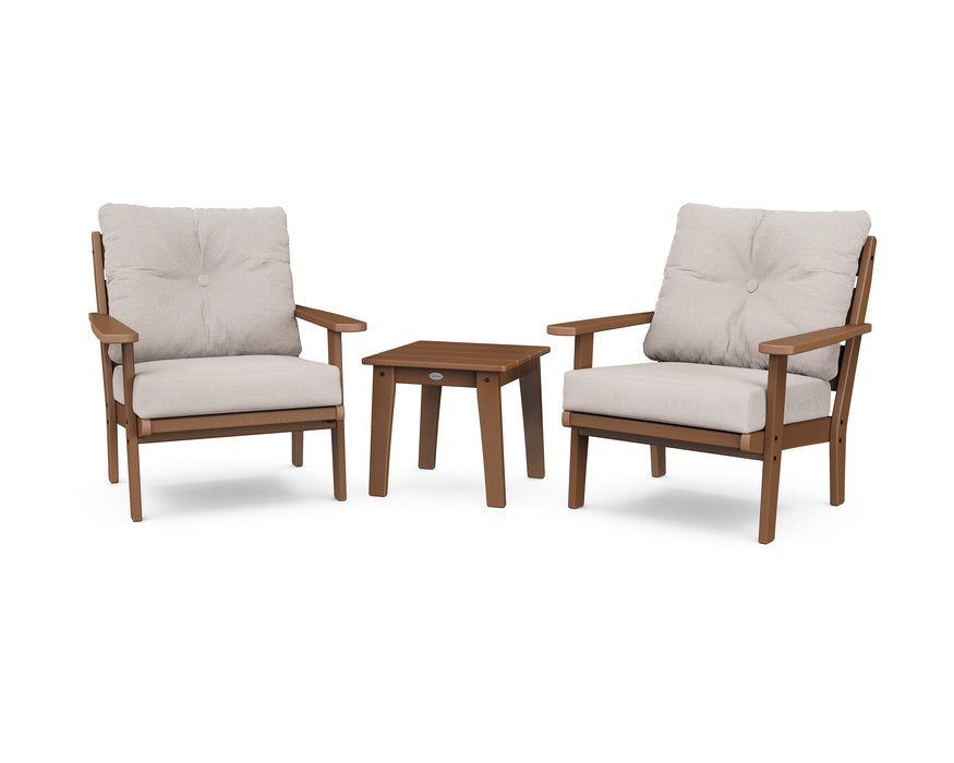 POLYWOOD Lakeside 3-Piece Deep Seating Chair Set in Teak / Dune Burlap